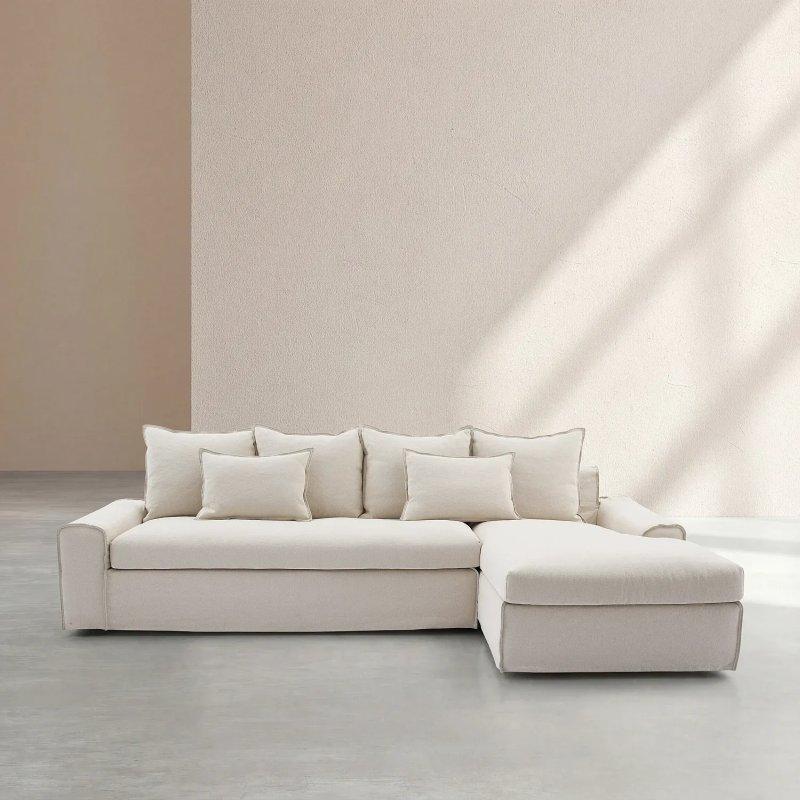 Kum Beji Pamuk ve Keten Kumaşlı Kuş Tüyü Dolgulu Kılıfı Çıkarılabilir Sağ Köşe Koltuk - 303 cm - 154413