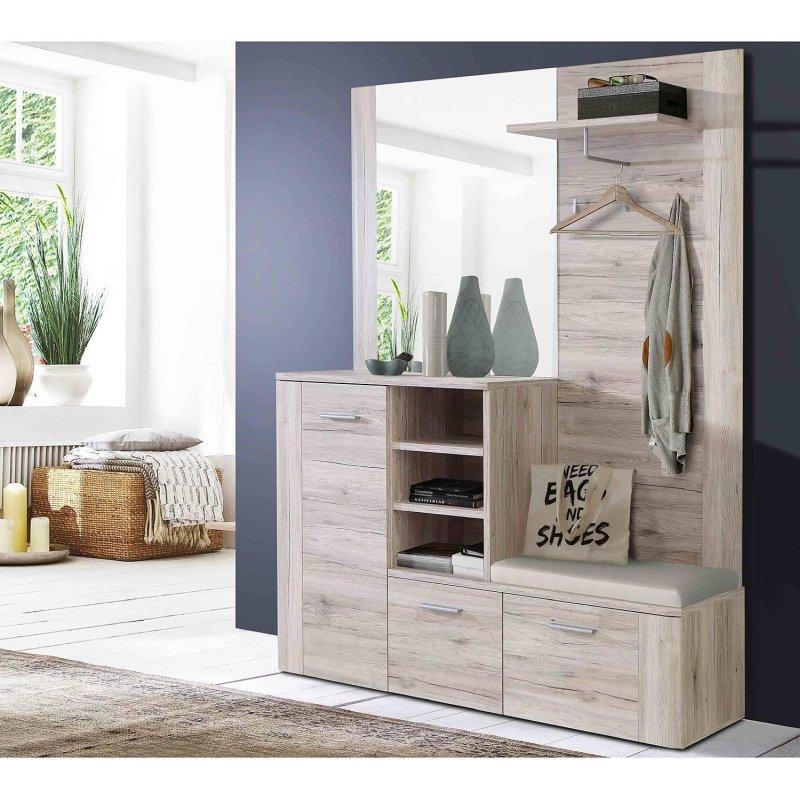 Kum Meşesi Rengi Sunta 3 Kapaklı Aynalı Portmanto Vestiyer - 155 cm - 158938