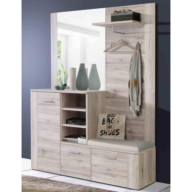 Kum Meşesi Rengi Sunta 3 Kapaklı Aynalı Portmanto Vestiyer - 155 cm - 158938