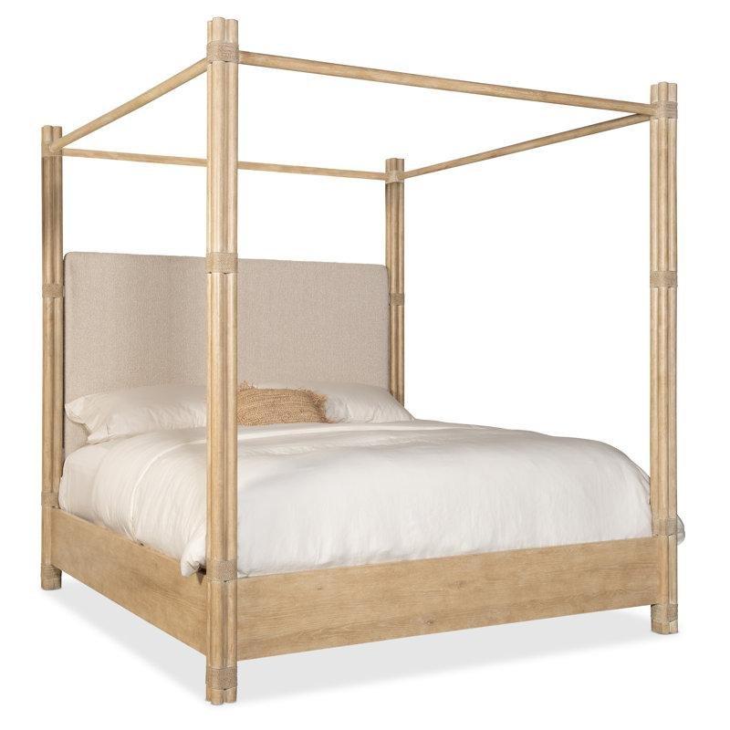Kum Rengi Masif Ahşap Rattan Döşemeli Cibinlikli Karyola - 207x224 cm - 143188