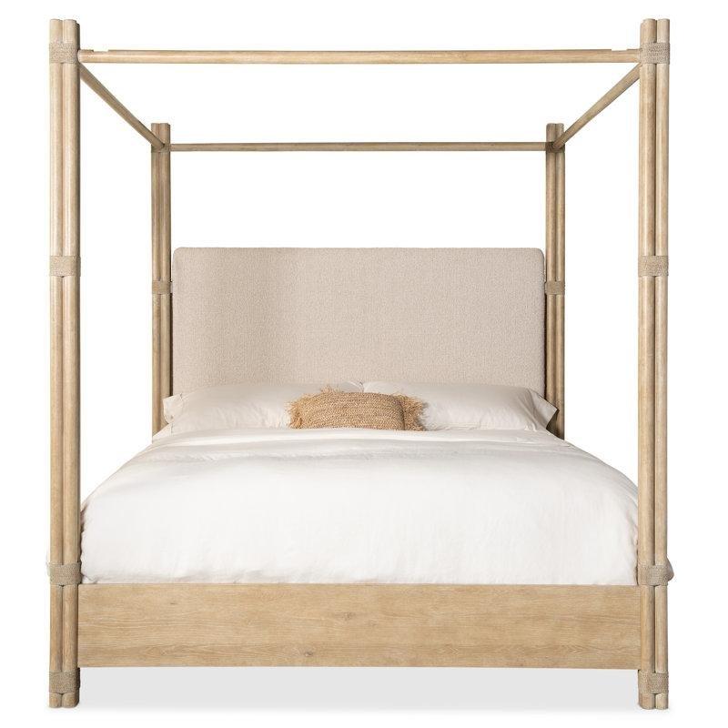 Kum Rengi Masif Ahşap Rattan Döşemeli Cibinlikli Karyola - 207x224 cm - 143188