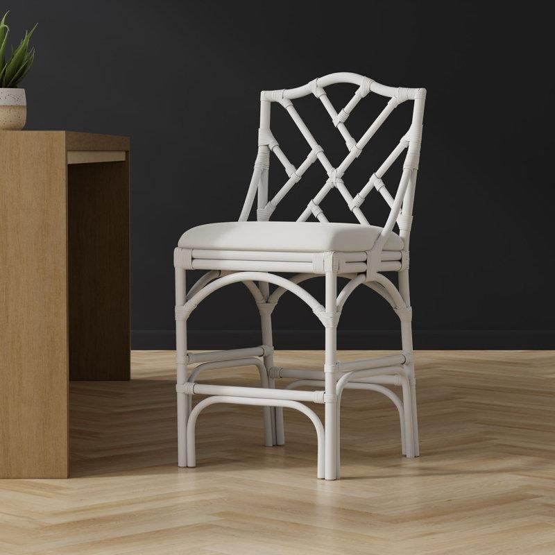 Kumaş Döşemeli Geometrik Sırtlıklı Dört Ayaklı Hasır Bar Sandalyesi - 70 cm - 148185