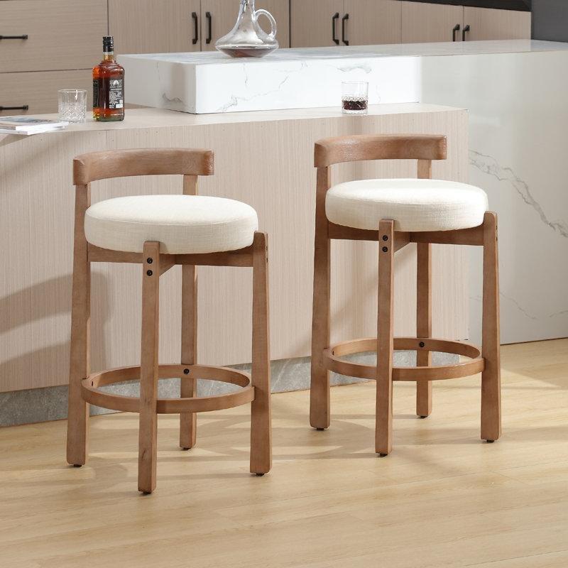 Kumaş Döşemeli Kavisli Sırtlı Masif Ham Ahşap Bar Sandalyesi - 68 cm - 148830