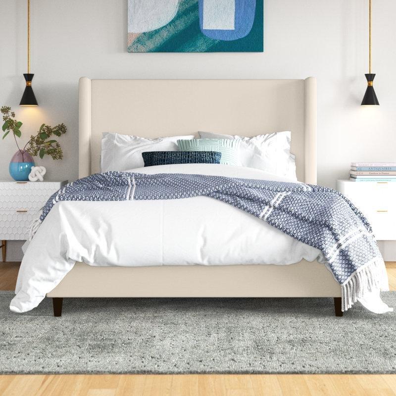 Kumaş Döşemeli Metal Kanatlı Başlıklı Platform Karyola - 172x218 cm - 143314