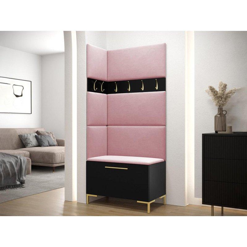 Kumaş Döşemeli Panelli Ayakkabılıklı Modern Portmanto Vestiyer Seti - 84x196 cm - 158563