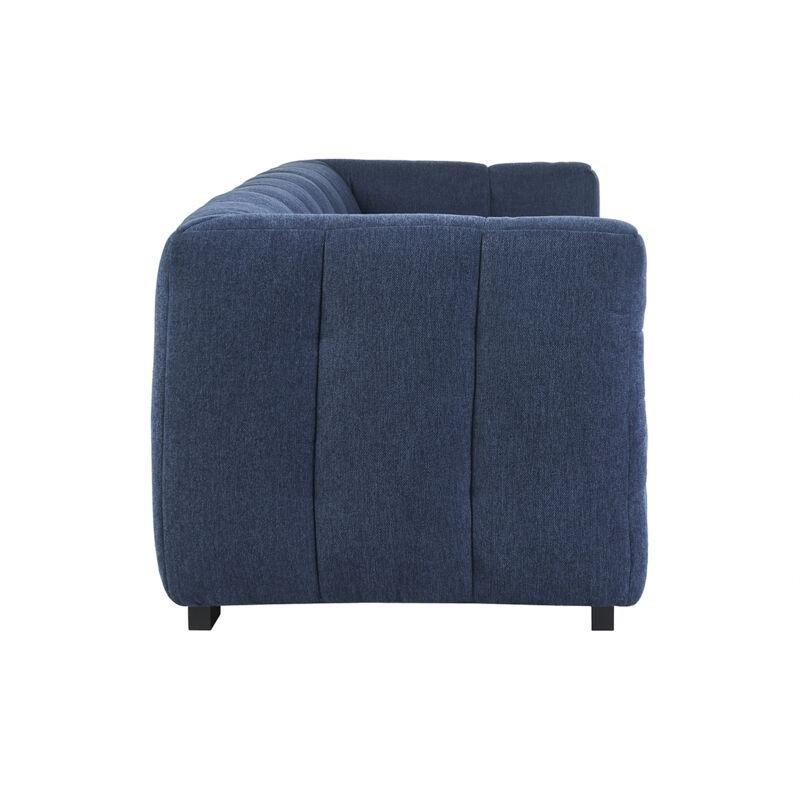 Lacivert Dokulu Kadife Kumaş Masif Kauçuk Ağacı Ayaklı 3 Kişilik Koltuk - 210 cm - 153397