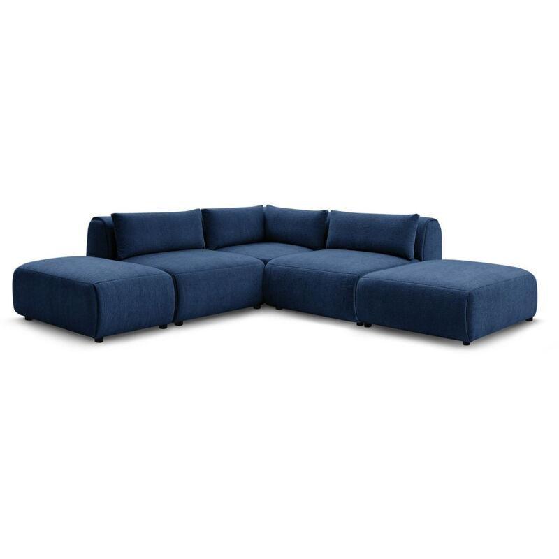 Lacivert Dokulu Kumaş 5 Parça Modüler Ahşap Köşe Koltuk Takımı - 300x271 cm - 152517