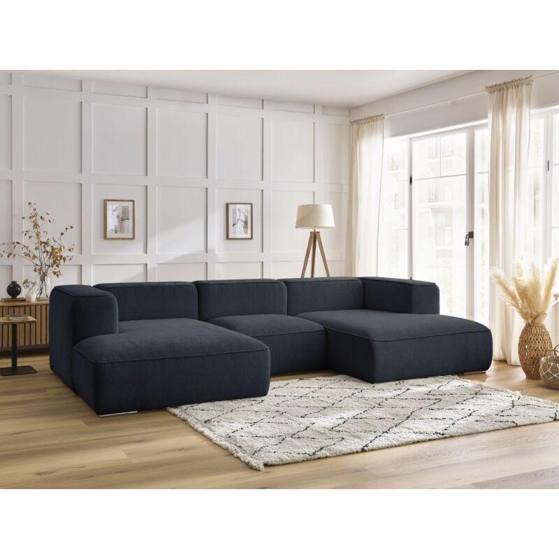 Lacivert Dokulu Kumaş Panoramik U Köşe Koltuk - 355 cm - 154027