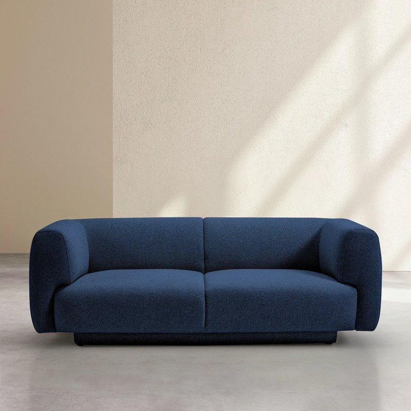 Lacivert Dokulu Kumaş Yuvarlak Hatlı Tasarım Koltuk - 208 cm - 154806