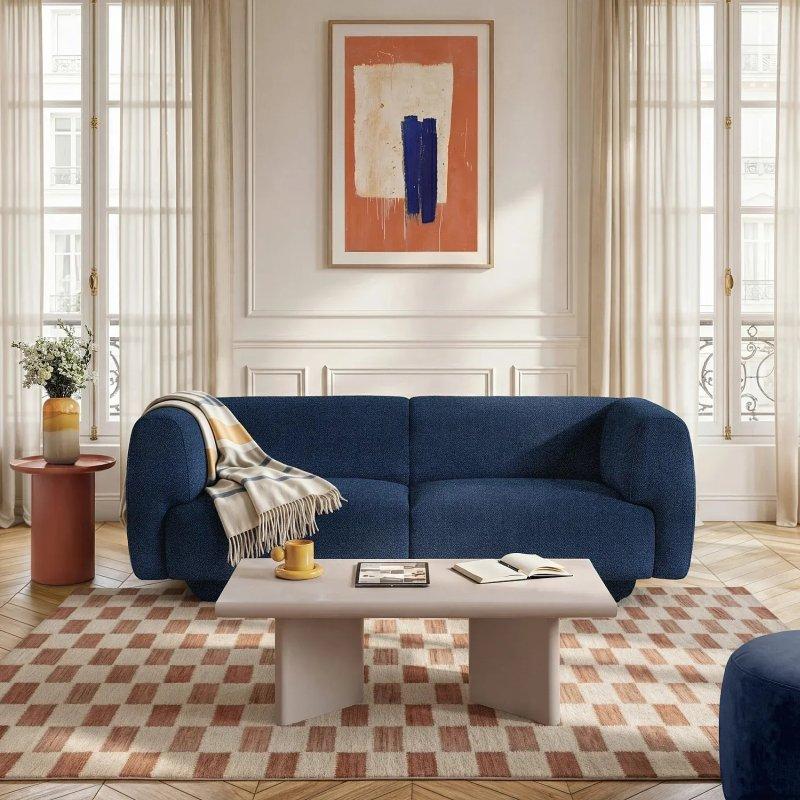 Lacivert Dokulu Kumaş Yuvarlak Hatlı Tasarım Koltuk - 208 cm - 154806 Lacivert Dokulu Kumaş Yuvarlak Hatlı Tasarım Koltuk - 208 cm - 154806