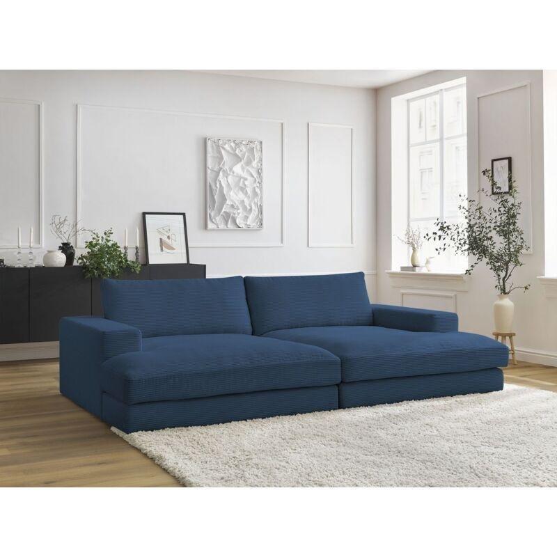 Lacivert Fitilli Kadife Kumaş Derin Oturumlu 4 Kişilik Koltuk - 234x159 cm - 153612