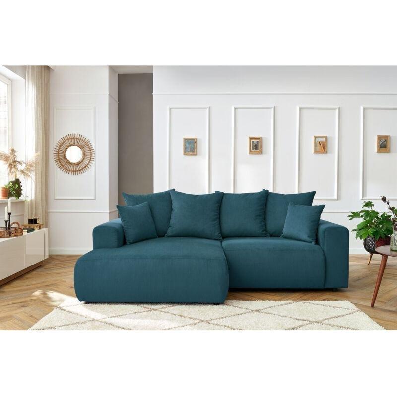 Lacivert Fitilli Kadife Sabit Sol Köşe Koltuk - 237x147 cm - 153170