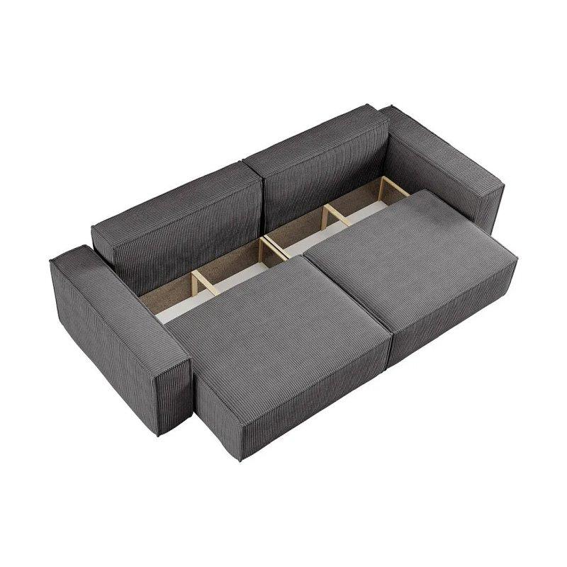 Lacivert Fitilli Kadife Yataklı 3 Kişilik Koltuk - 244x98x83 cm - 155860