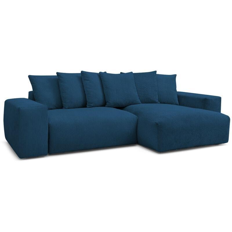 Lacivert Fitilli Kadife Yönü Değiştirilebilir 4 Kişilik Köşe Koltuk - 310x174 cm - 153157