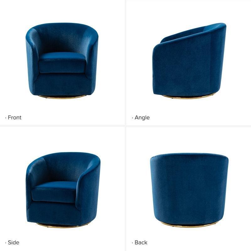 Lacivert Kadife Döner Gold Tabanlı 2'li Set Berjer Koltuk - 156223