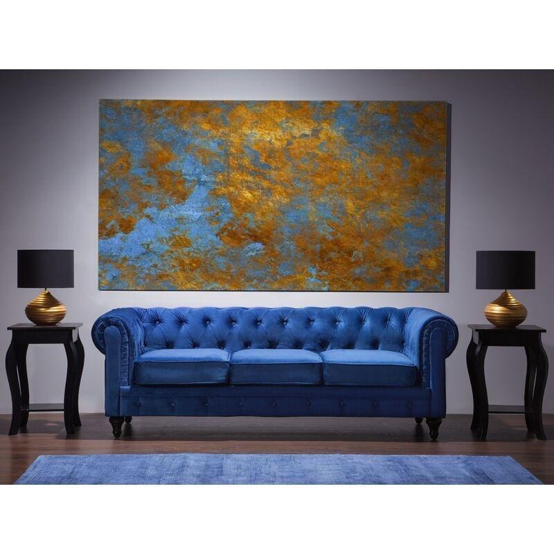 Lacivert Kadife Kapitoneli Chesterfield 3 Kişilik Koltuk - 201 cm - 152577