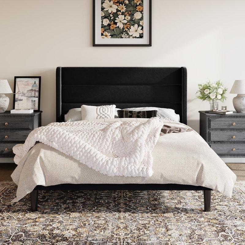 Lacivert Kadife Kulaklı Yatak Başlığı - 160 cm - 145074