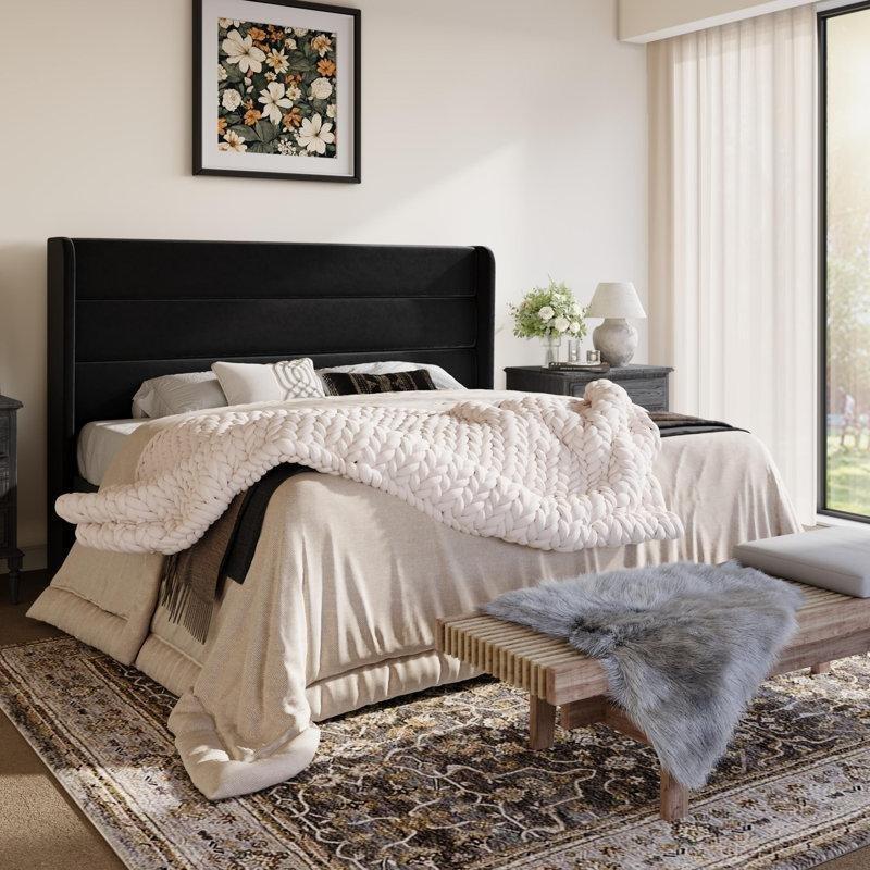 Lacivert Kadife Kulaklı Yatak Başlığı - 160 cm - 145074