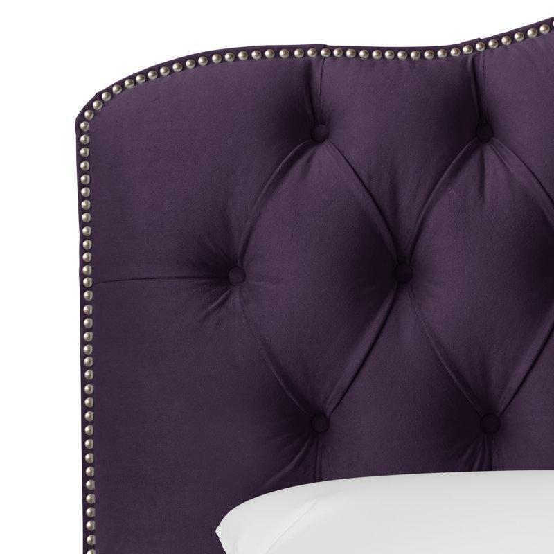 Lacivert Kadife Metal Ayaklı Kapitoneli Zımbalı Yatak Başlığı - 158 cm - 145065