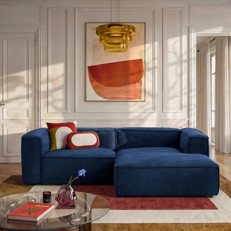 Lacivert Kadife Sağ Köşe Koltuk - 236 cm - 154967