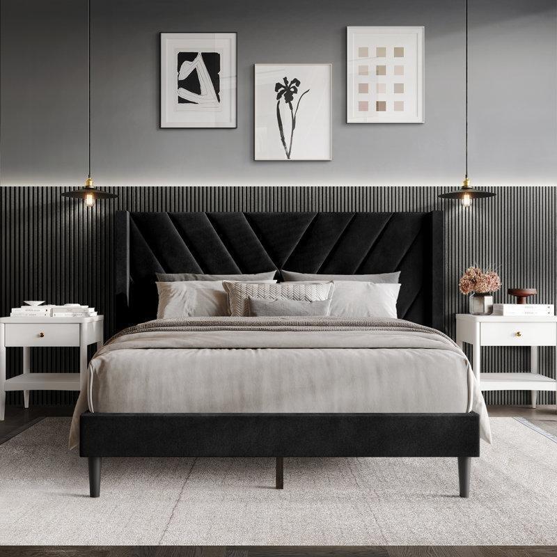 Lacivert Kadife V Şeklinde Kulaklı Yatak Başlığı - 164 cm - 145038