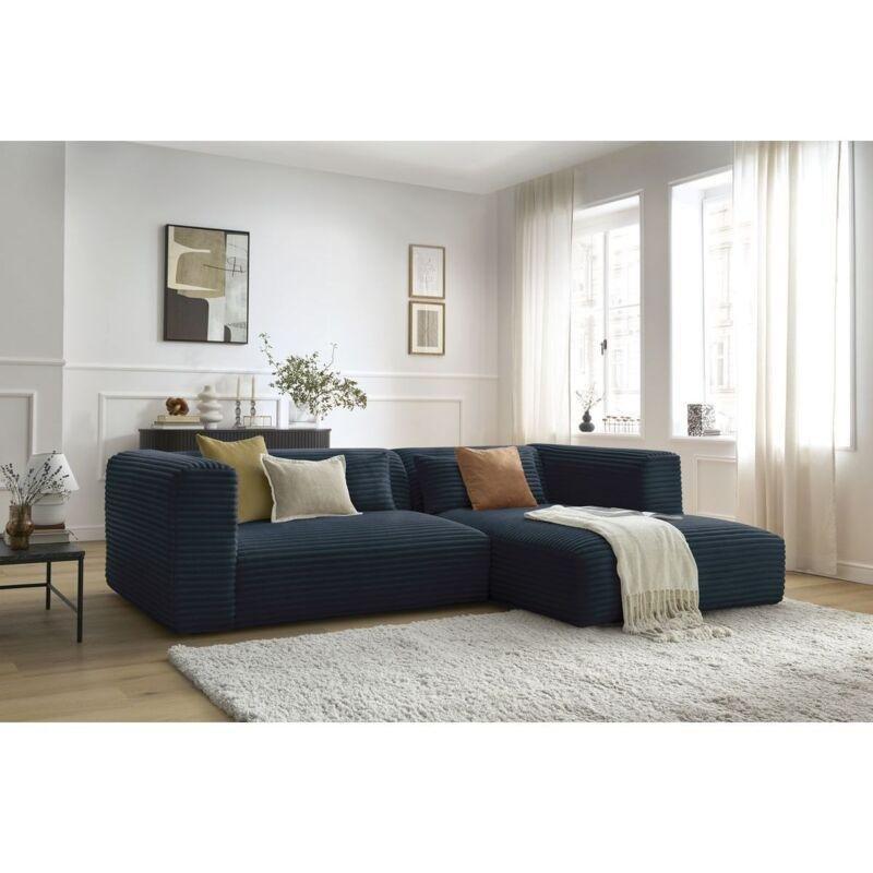 Lacivert Kalın Fitilli Kadife Kumaş Geniş Kolçaklı Modern Köşe Koltuk - 273x174 cm - 153188