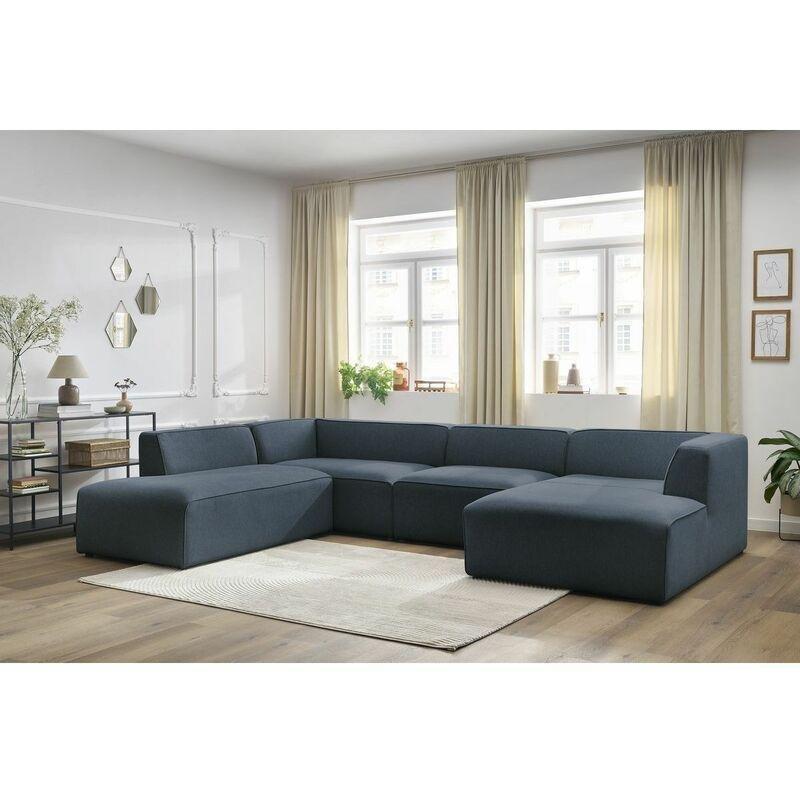 Lacivert Kırçıllı Kumaş Kolçaksız Tasarım Panoramik U Köşe Koltuk - 339x231 cm - 153991