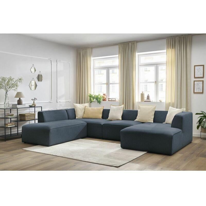 Lacivert Kırçıllı Kumaş Kolçaksız Tasarım Panoramik U Köşe Koltuk - 339x231 cm - 153991