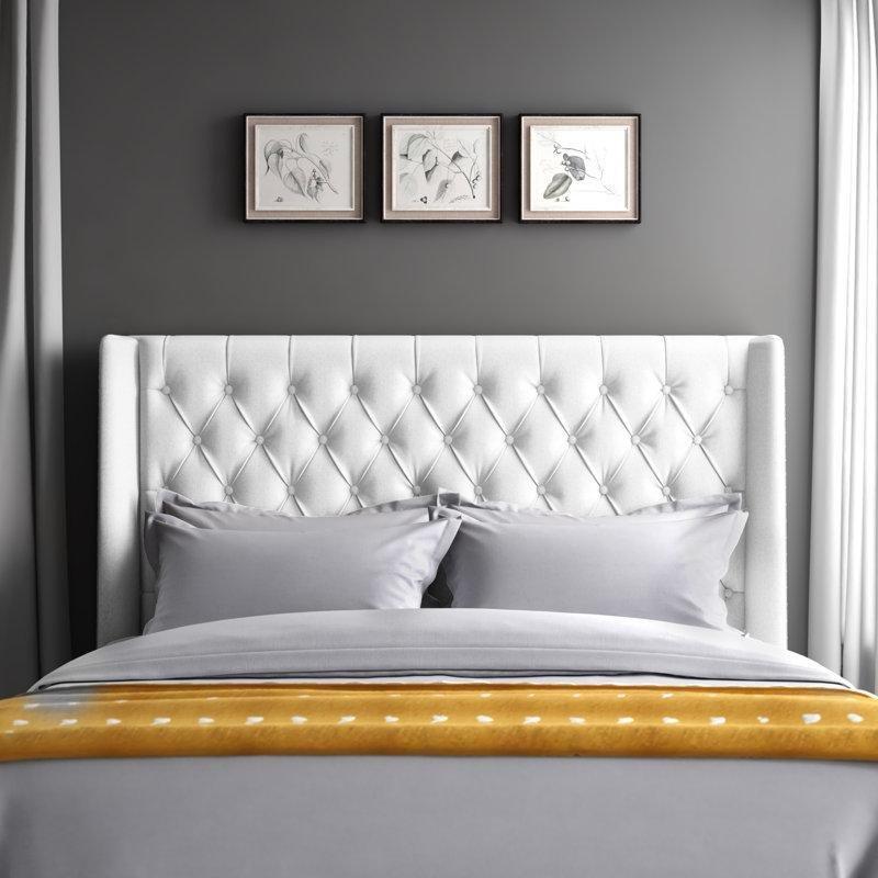 Lacivert Kumaş Düğme Kapitoneli Kulaklı Yatak Başlığı - 167 cm - 145095