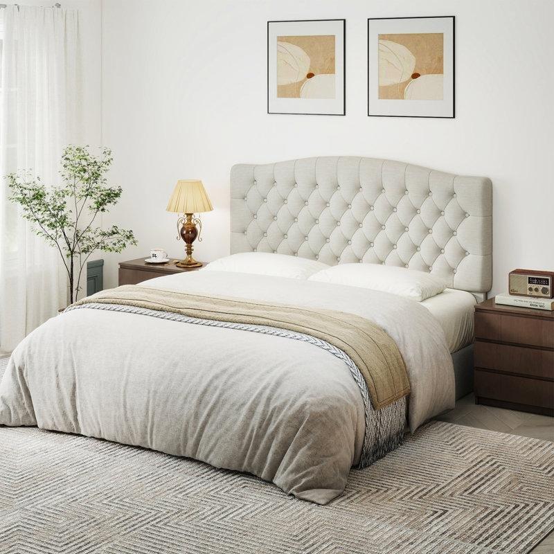 Lacivert Kumaş Kapitoneli Masif Ahşap Ayaklı Ayarlanabilir Yatak Başlığı - 158 cm - 145071