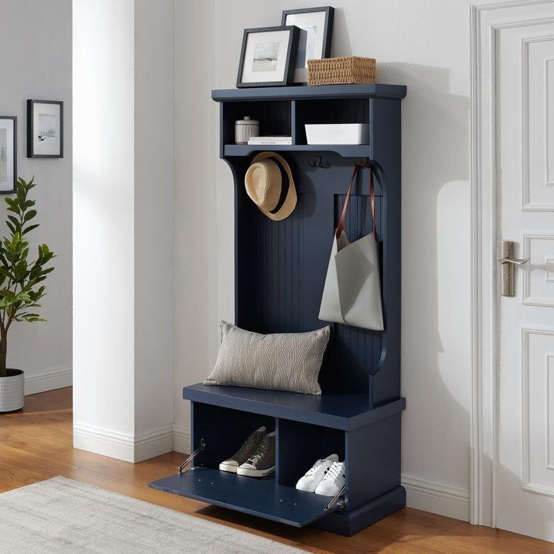 Lacivert MDF Oturaklı Askılı Bölmeli Portmanto Vestiyer - 80 cm - 159814