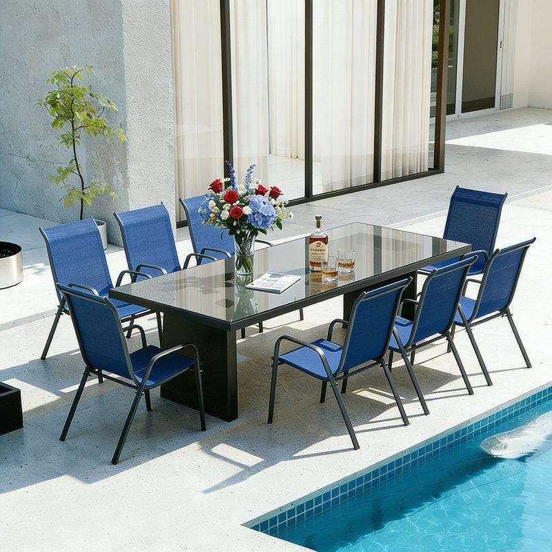 Lacivert Metal İstiflenebilir Kolçaklı 8li Balkon Sandalyesi Seti - 145455