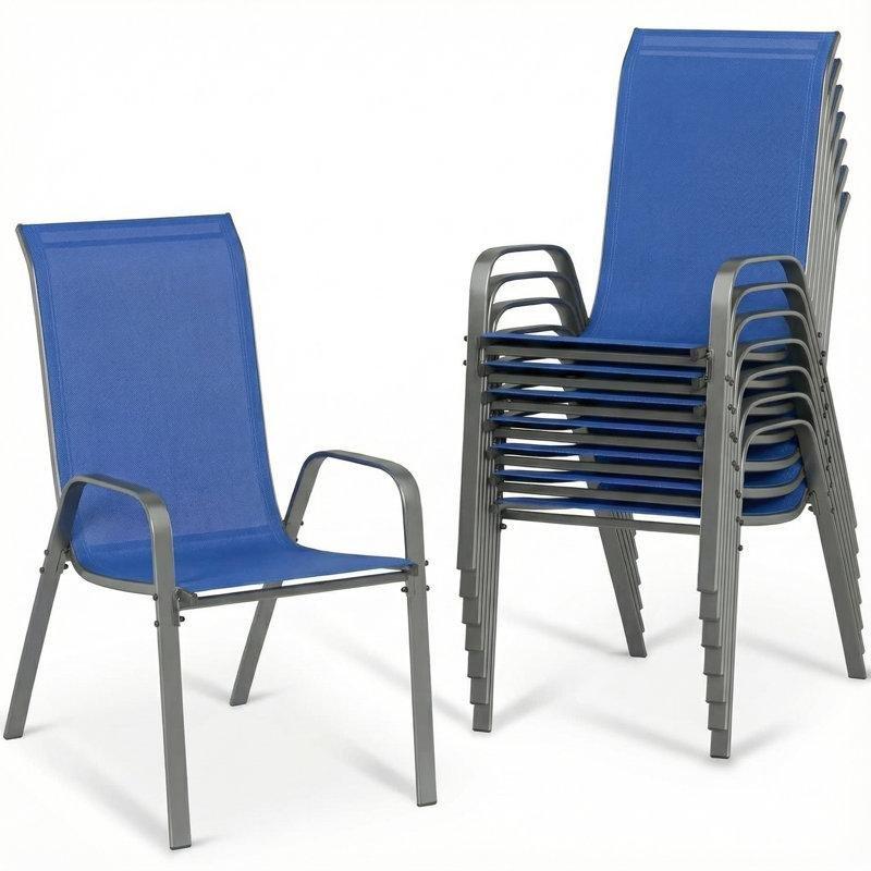 Lacivert Metal İstiflenebilir Kolçaklı 8li Balkon Sandalyesi Seti - 145455