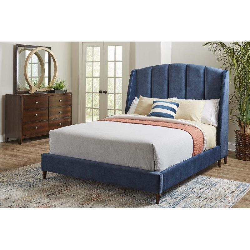 Lacivert Polyester Kumaş Kulaklı Dikey Dikişli Karyola - 145089