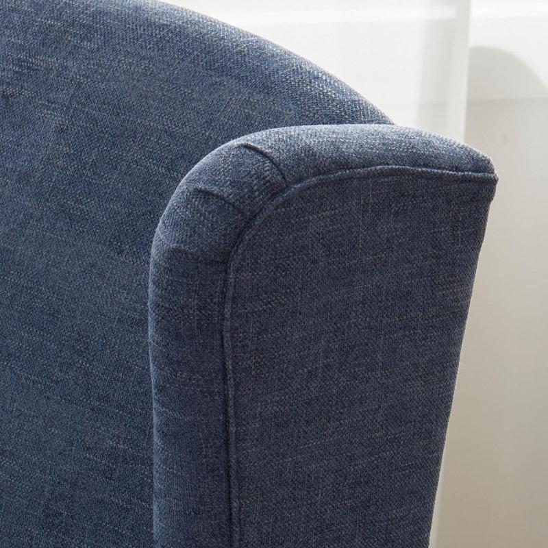 Lacivert Polyester Kumaş Oymalı Ahşap Ayaklı Kulaklı Berjer Koltuk - 156673