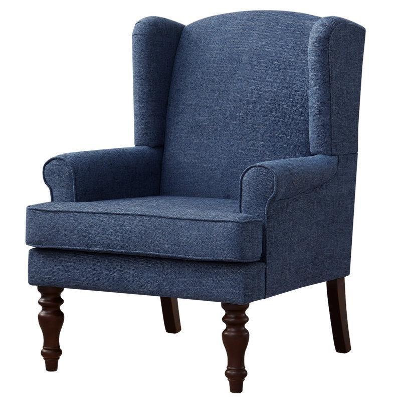 Lacivert Polyester Kumaş Oymalı Ahşap Ayaklı Kulaklı Berjer Koltuk - 156673