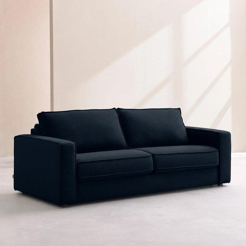 Lacivert Tolfa Buklet Kumaş İtalyan Mekanizmalı Yataklı Üçlü Koltuk - 222 cm - 154935