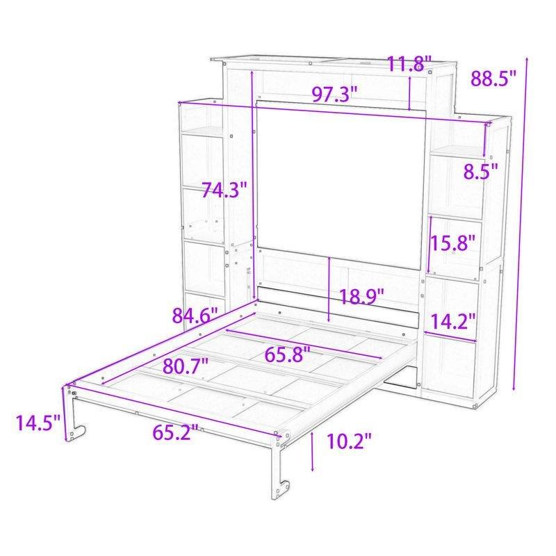 LED Aydınlatmalı Dolaplı Endüstriyel Ahşap Duvar Yatağı - 247x224 cm - 144321