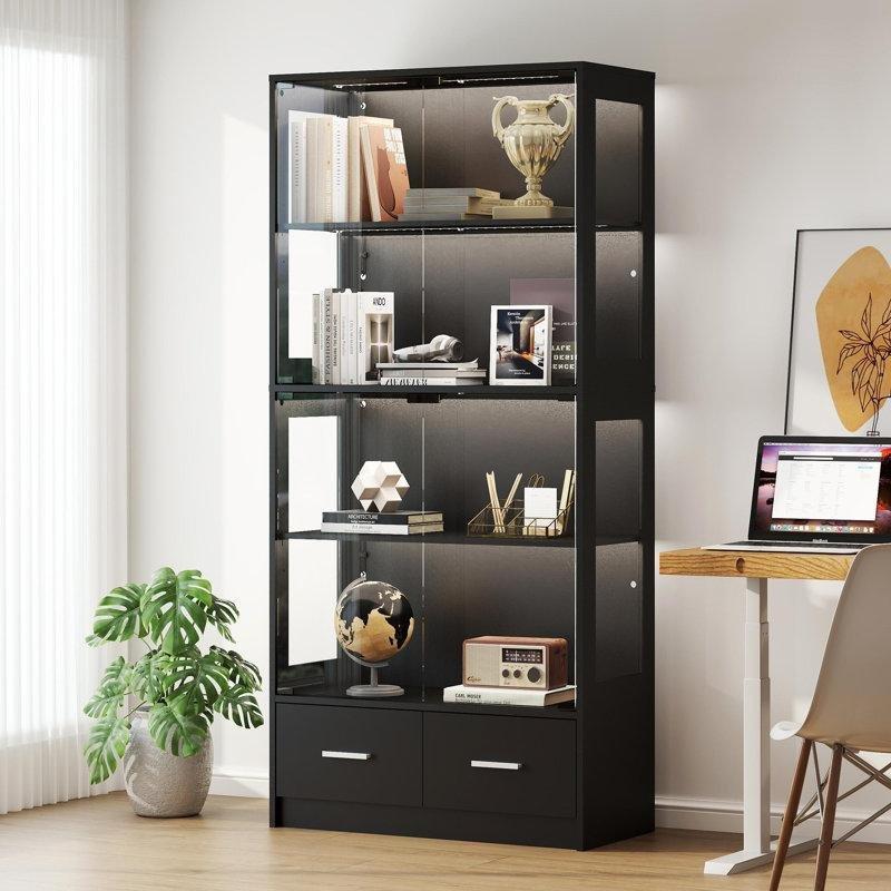 LED Işıklı Ayarlanabilir Raflı Çekmeceli Camlı Oyuncak Dolabı - 170x80x35 cm - 149826