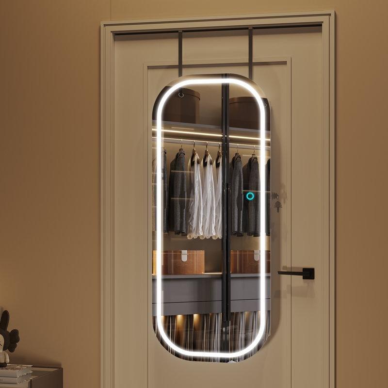 LED Işıklı Kilitli Boy Aynalı Endüstriyel Ahşap Takı Dolabı - 108x40 cm - 145392