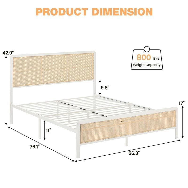 LED Işıklı Rattan Başlıklı Metal Platform Karyola - 144x194 cm - 143140