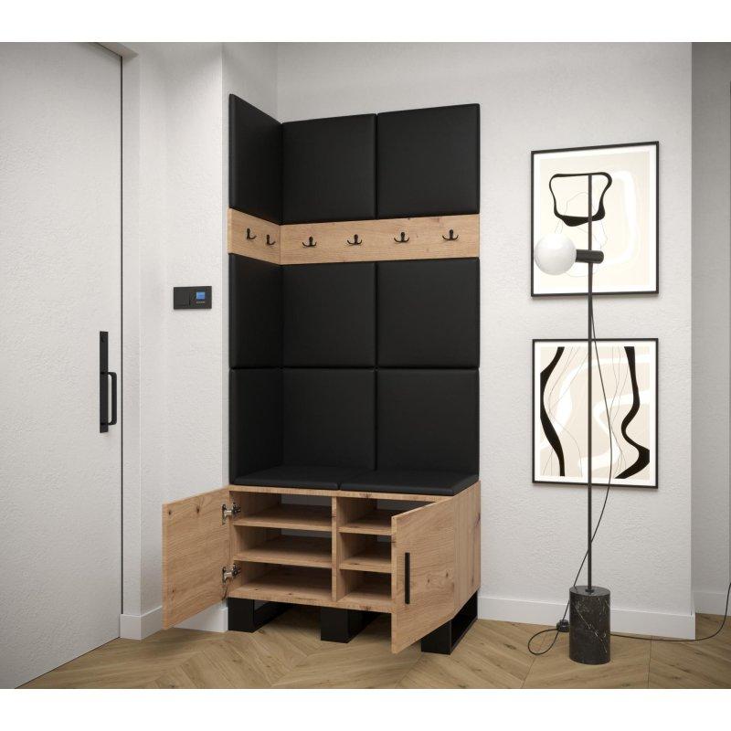 Loft Tarzı Döşemeli Panelli Lamine Levha Portmanto Vestiyer - 84 cm - 158977