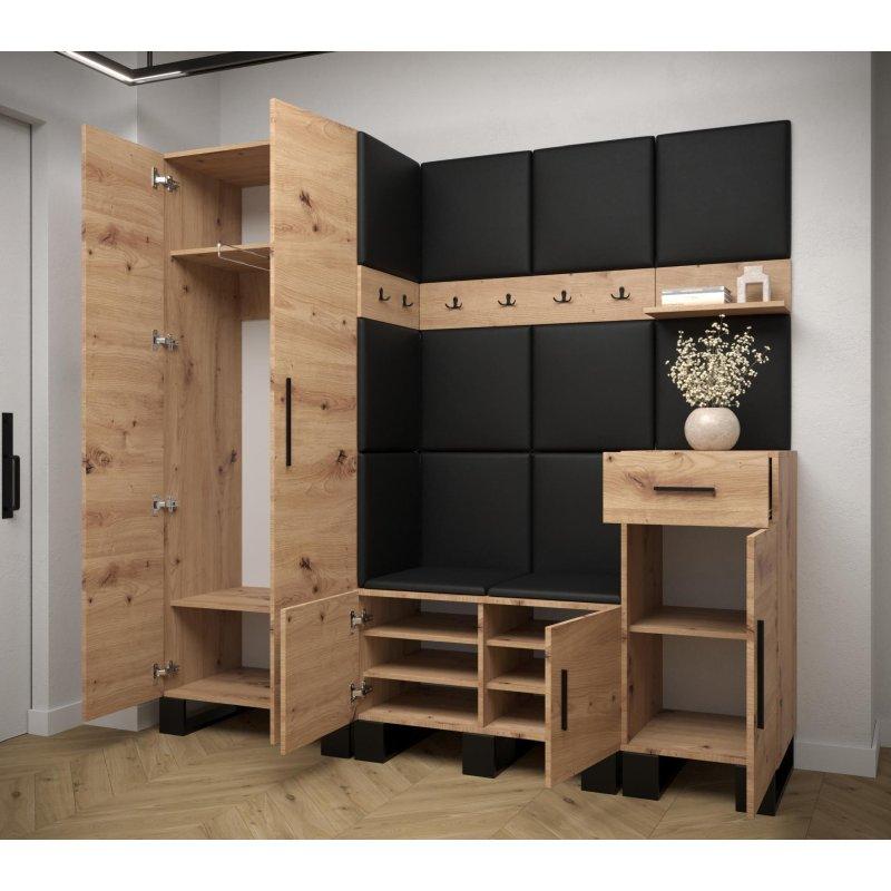 Loft Tarzı Döşemeli Panelli Lamine Levha Portmanto Vestiyer Seti - 200 cm - 158614