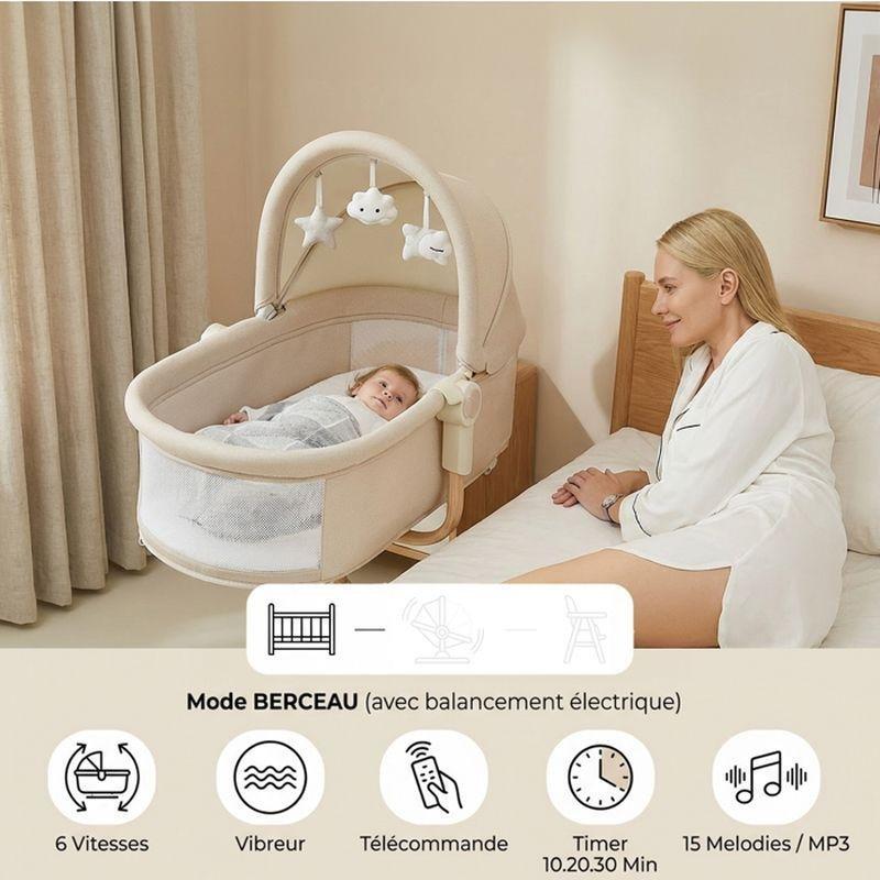 Louna 4ü 1 Arada Yüksekliği Ayarlanabilir Elektrikli Uzaktan Kumandalı Müzikli Ana Kucağı Beşik - 162490