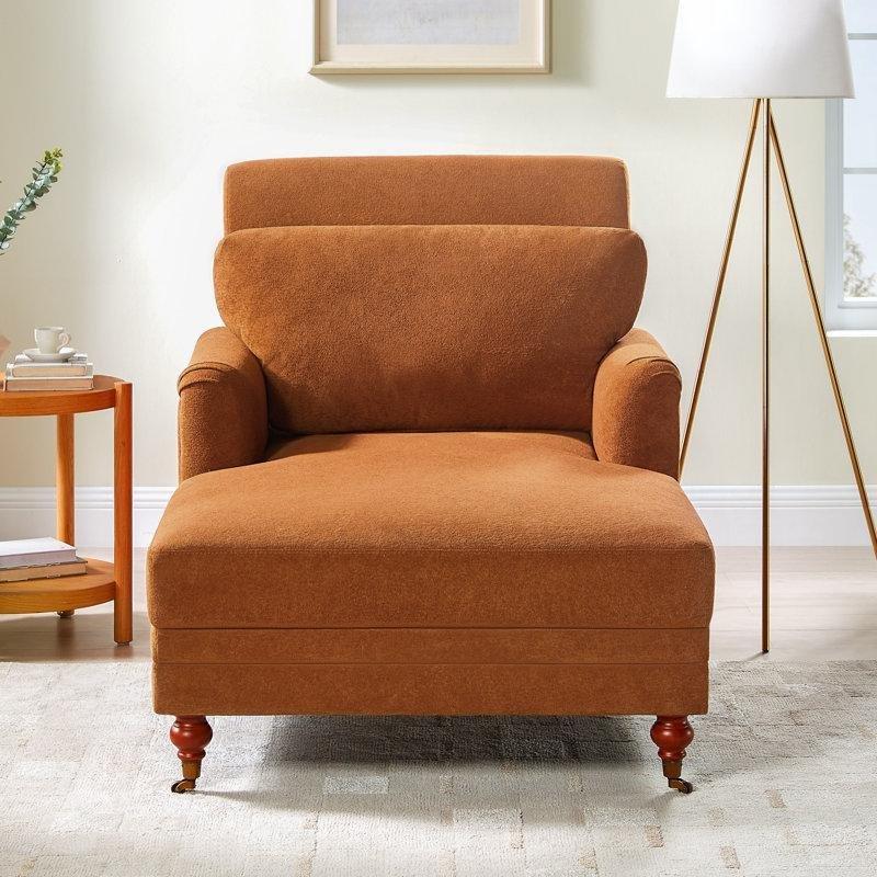 Masif Ahşap Ayaklı Ayarlanabilir Sırtlı Şönil Kumaş Tekli Koltuk - 94x131 cm - 156358