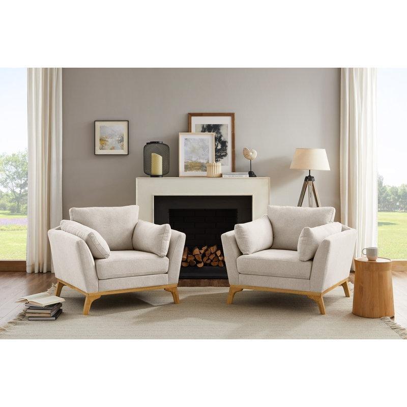 Masif Ahşap Ayaklı Geniş Kollu 2'li Set Berjer Koltuk - 156676