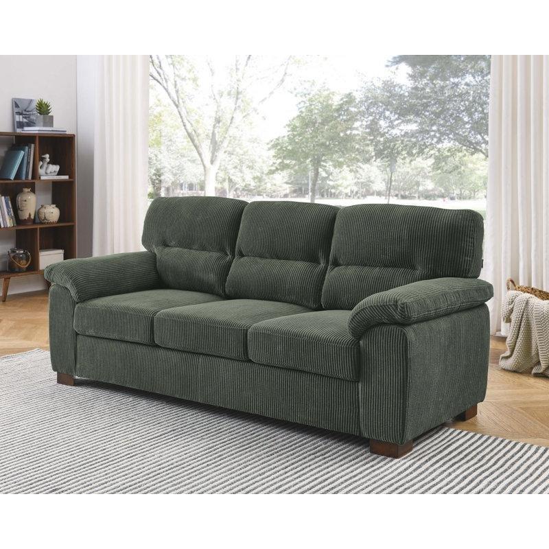 Masif Ahşap Ayaklı Kadife Kumaş Kıvrımlı Kolçaklı Koltuk - 206 cm - 151636