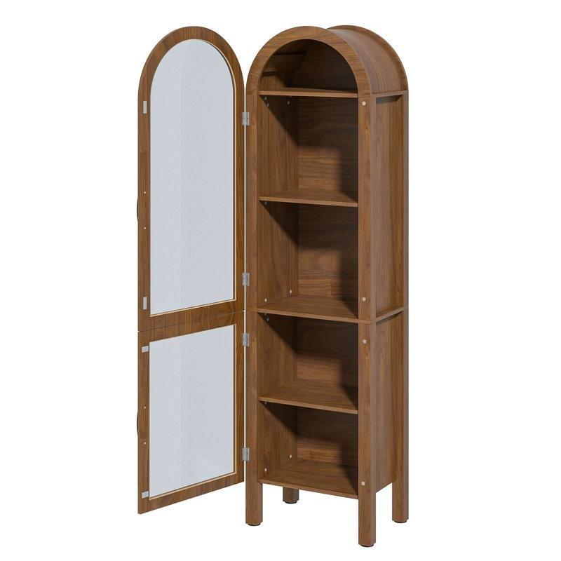 Masif Ahşap Ayaklı MDF Kemerli 4 Raflı Akrilik Kapaklı Vitrin - Gümüşlük - 164x43 cm - 156910