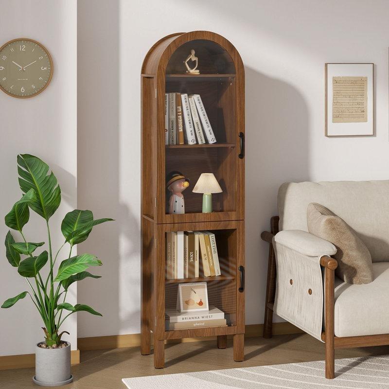 Masif Ahşap Ayaklı MDF Kemerli 4 Raflı Akrilik Kapaklı Vitrin - Gümüşlük - 164x43 cm - 156910