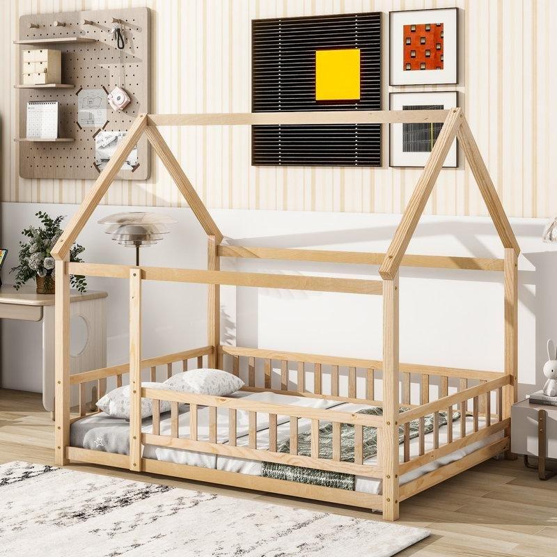Masif Ahşap Çatılı Montessori Çocuk Karyolası - 202x153 cm - 142891